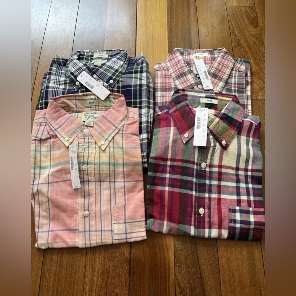 NWT Lot 4 J Crew Men’s Indian Madras LS Button Down Shirts Cotton S ret $79.50